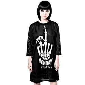 KILLSTAR “Fu€k Monday” Hockey Dress – Oversized Mesh w/ Skull Graphic Size L